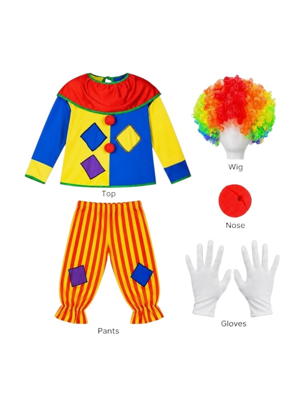 Kids Classic Clown Costume Set with Wig, Nose & Gloves
